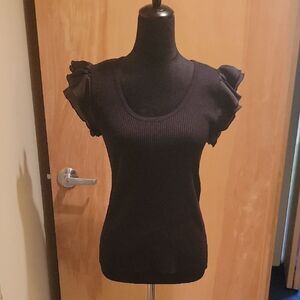 Philosophy Black Ruffle Sleeve Scoop Knit Top
